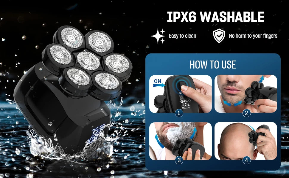 SEJOY 6-in-1 Multifunctional  7D Head Shavers for Bald Men Electric Razor with Nose Hair Trimmer Waterproof Mens Grooming Kit