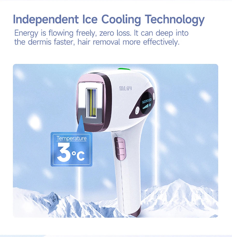 MLAY T4 IPL Laser Handheld Hair Removal Machine Ice Cool Permanent Face Body Bikini Epilator with 500000 Shots for Home Use